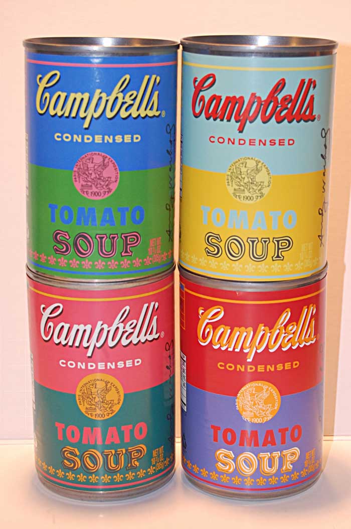  Cuatro latas de Sopa de tomate Campbell del 50 aniversario "Art Of Soup”