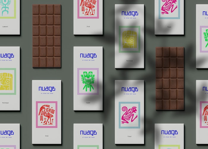 a group of white boxes of chocolate