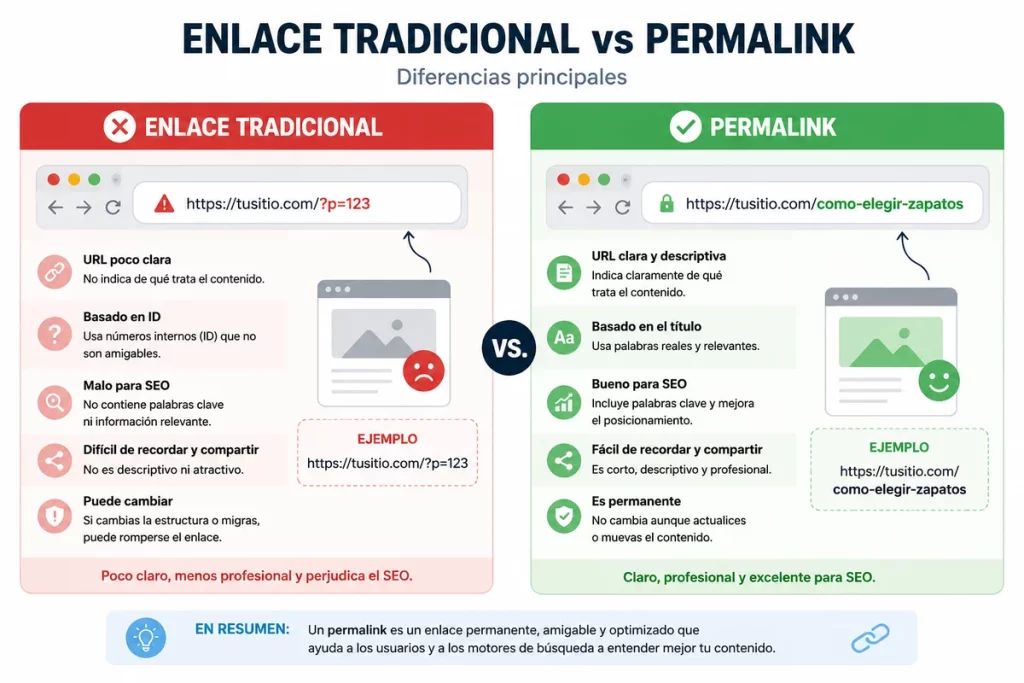 Diferencias entre permalinks y enlaces tradicionales
