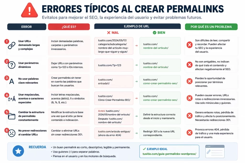 Errores comunes en la creación de permalinks