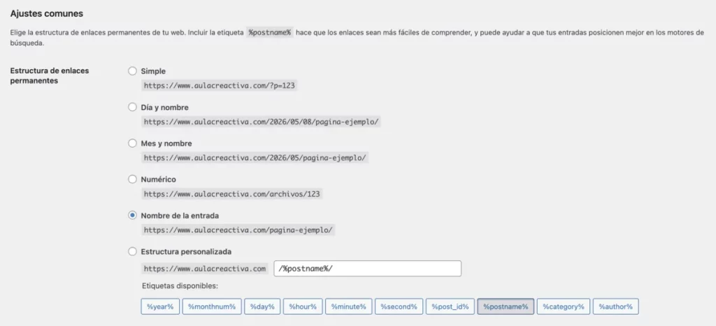 ajustes de permaliks en wordpress